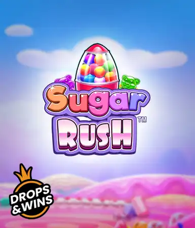 Скриншот игрового автомата Sugar Rush от Pragmatic Play, демонстрирующее волшебный мир конфет и сладостей. На переднем плане видны символы в виде конфет и желейных мишек, окруженные яркой атмосферой. В центре расположен название слота Sugar Rush, подчеркивающий тематику слота.